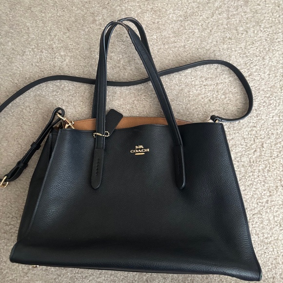 Authentic Coach Black Pebbled Leather Handbag with Crossbody Strap, Gold accents - Picture 1 of 5